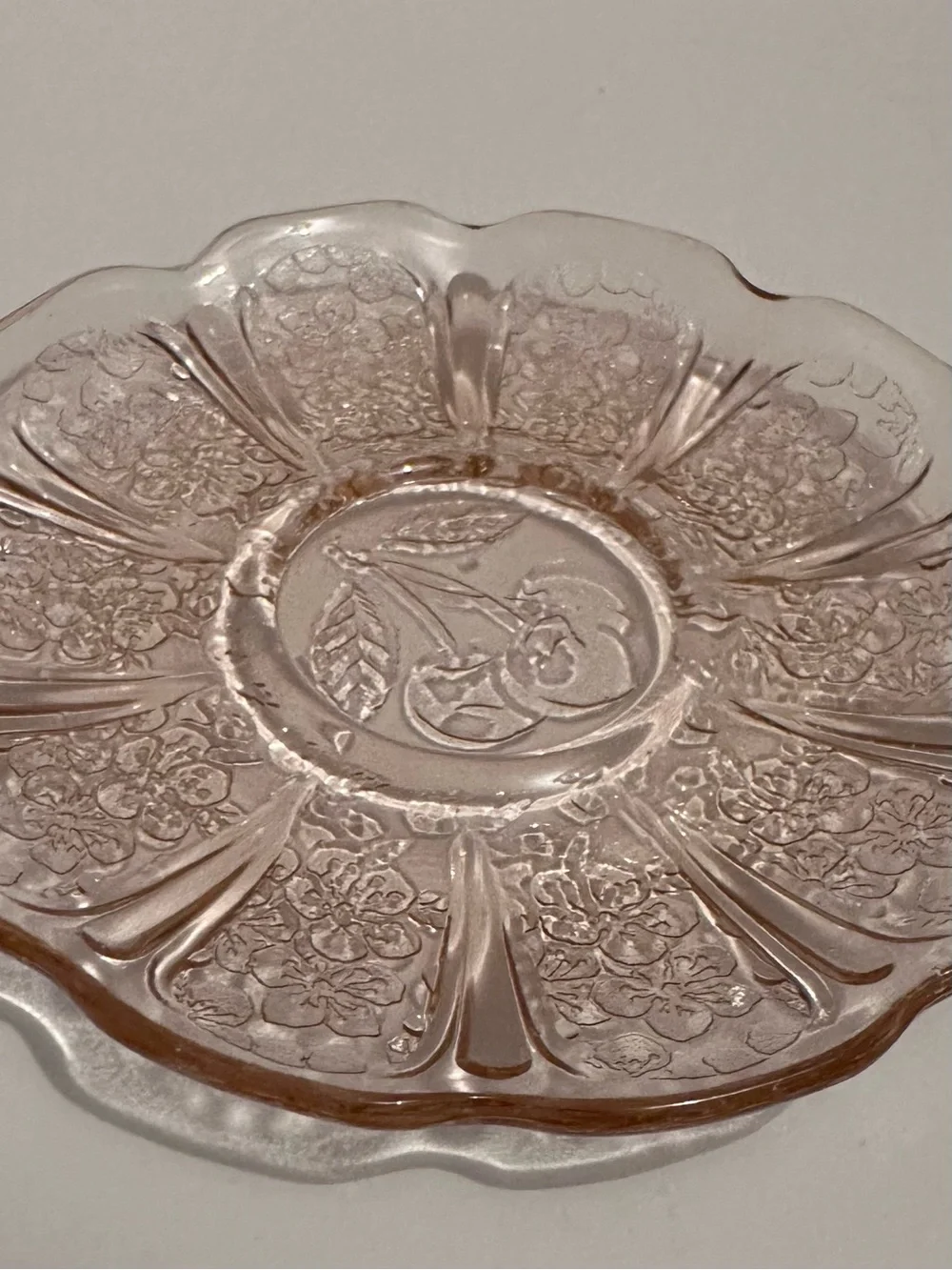Set of 3 1930's Jeannette Depression Glass Pink Cherry Blossom Saucers